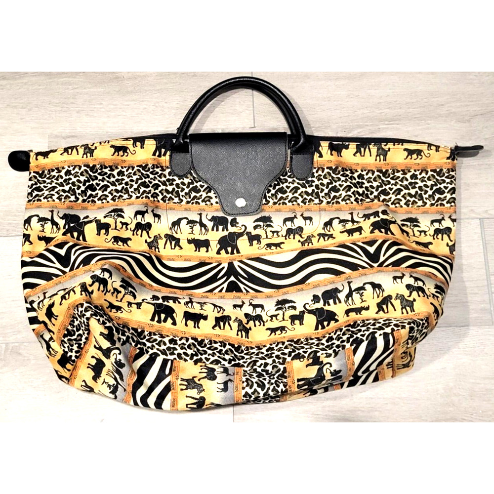 JoAnn Marie Designs JUNGLE SAFARI Canvas Fold Up Tote Gold Black 17x14x8"